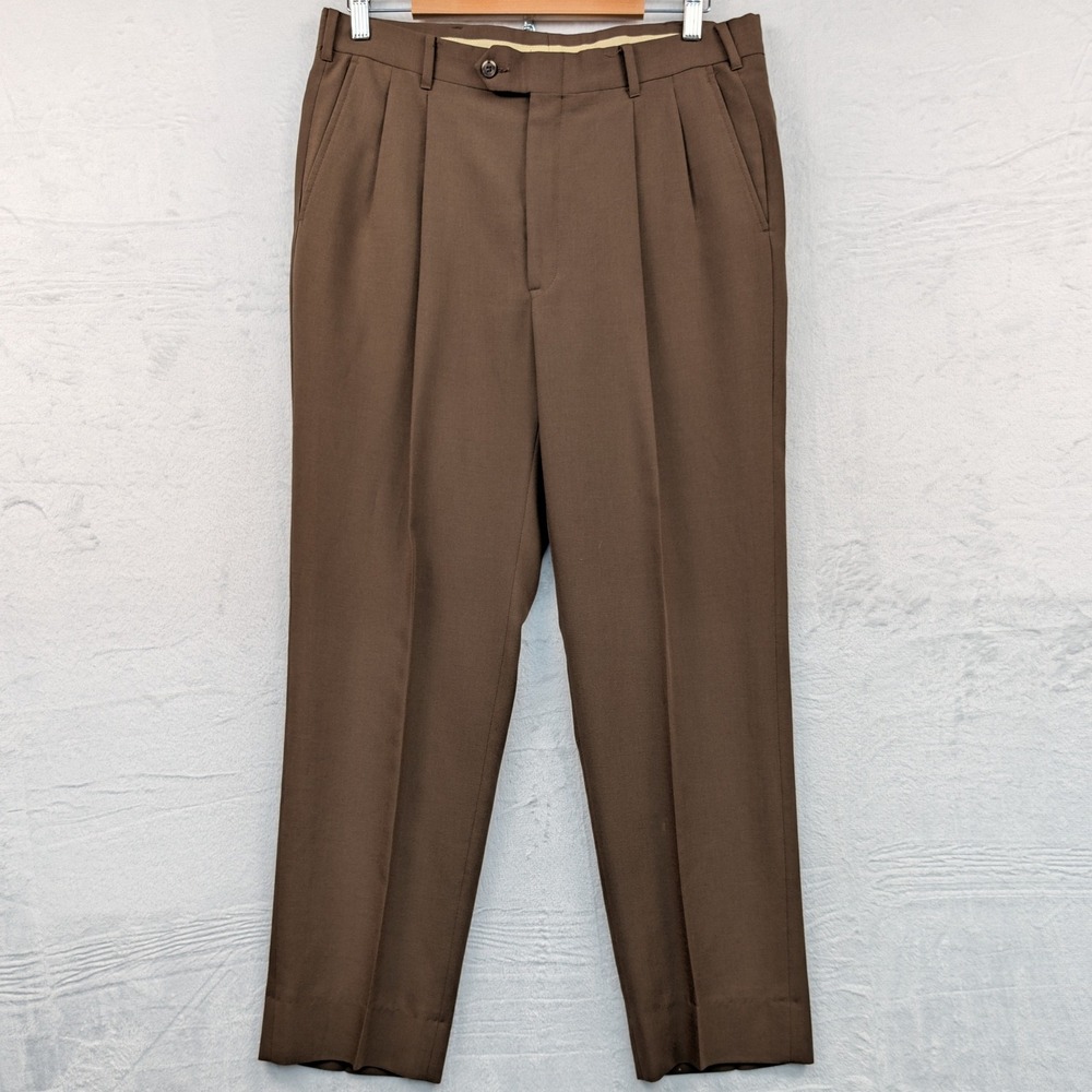 VTG Sterling & Hunt Trousers Men's 35x32 Brown Pleated Business Talon Flare 70s